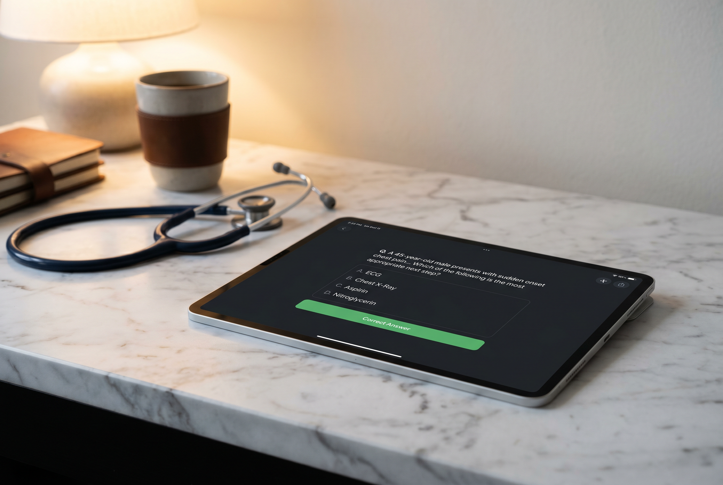 FNP QBank on iPad Pro — pharmacology question with 4 answer choices and progress bar showing 47/2000